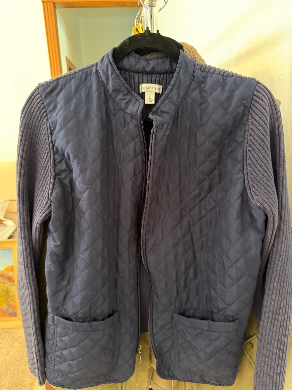 croft & barrow Quilted Puffer Jacket with Knit Sleeves in Navy